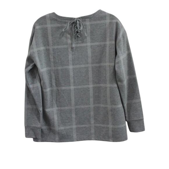 Liz Claiborne Gray Windowpane Check Knit Top Size Small Classic Minimalist - Picture 2 of 7